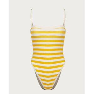 SAME Los Angeles Swim Womens One Piece ColorBlock Stripped Yellow Small